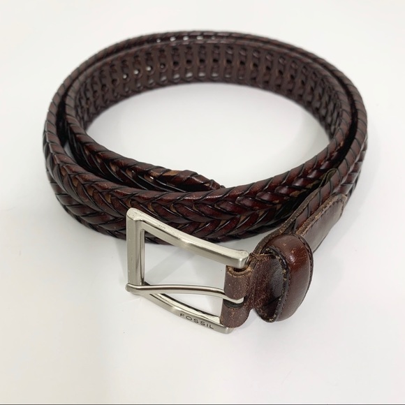 fossil braided leather belt